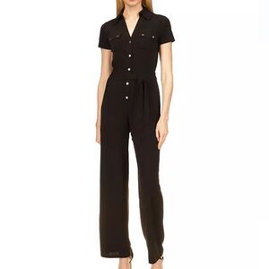 EUC Michael Kors Black Short-Sleeve Button-Front Jumpsuit with Tie Waist